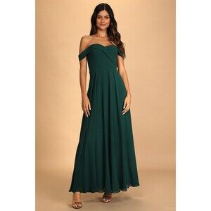 Lulus Romantic Elegance Hunter Green Off-the-shoulder Maxi Dress - Size L
